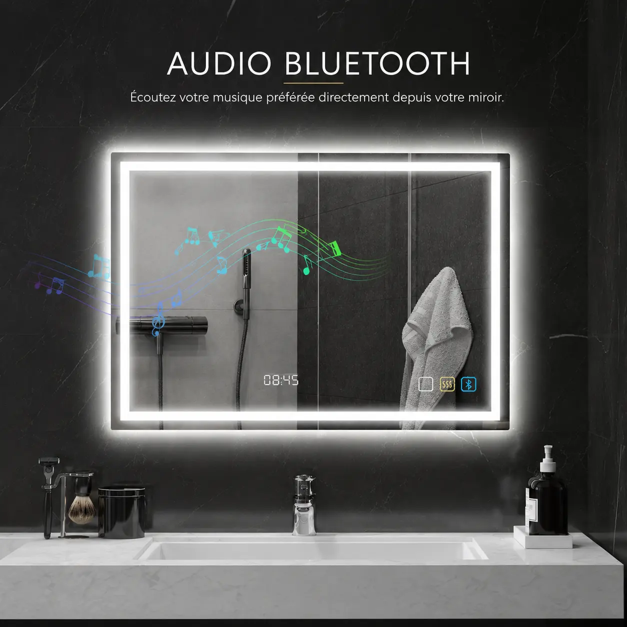 Miroir LED connecté LUMÉA avec fonction audio Bluetooth