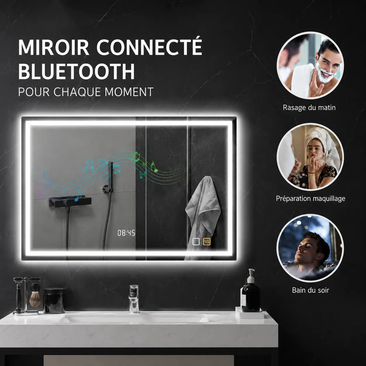Miroir connecté Bluetooth LUMÉA pour les différents moments de la journée