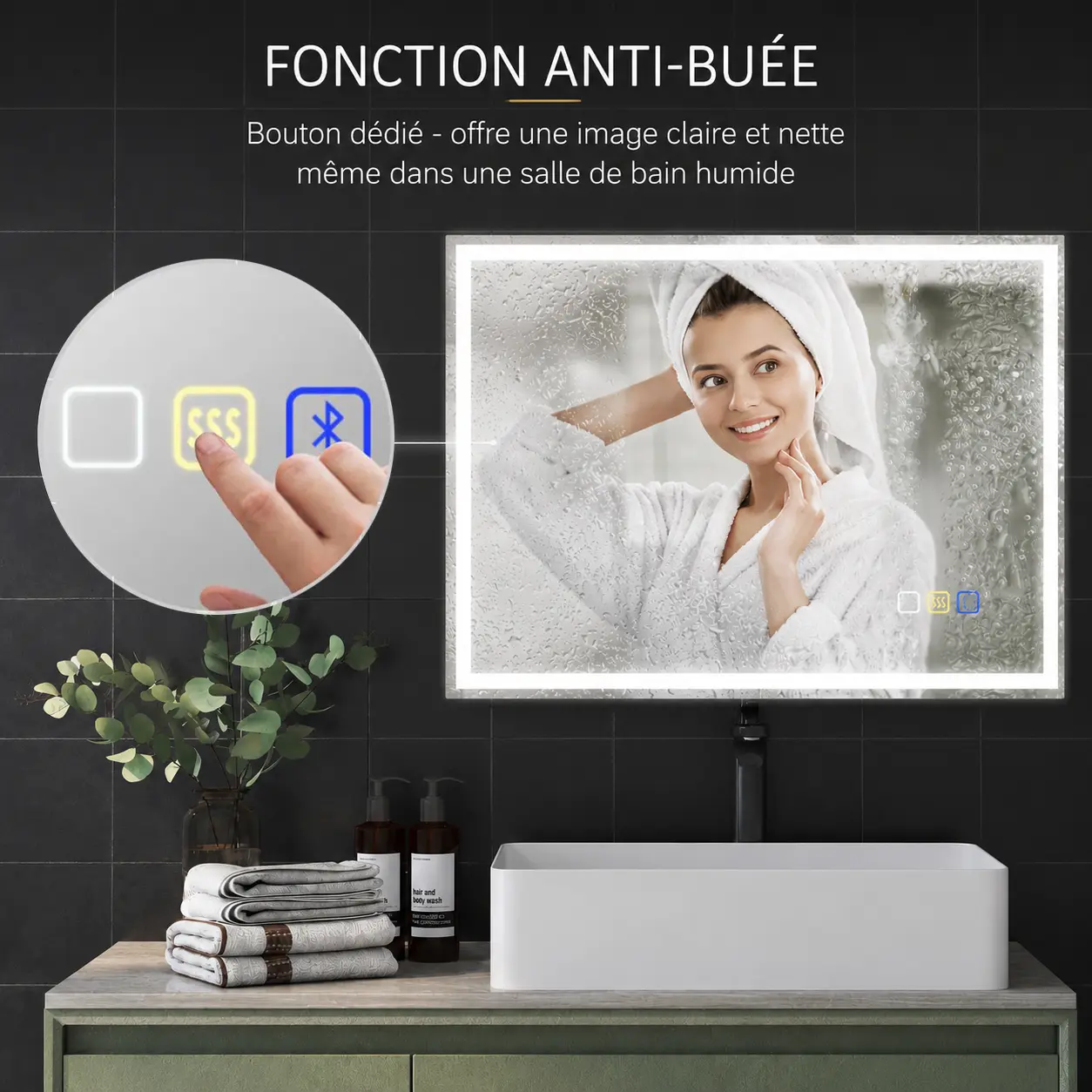 Fonction anti-buée du miroir de salle de bain LUMÉA