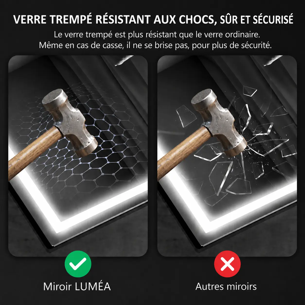Verre trempé résistant du miroir LED LUMÉA