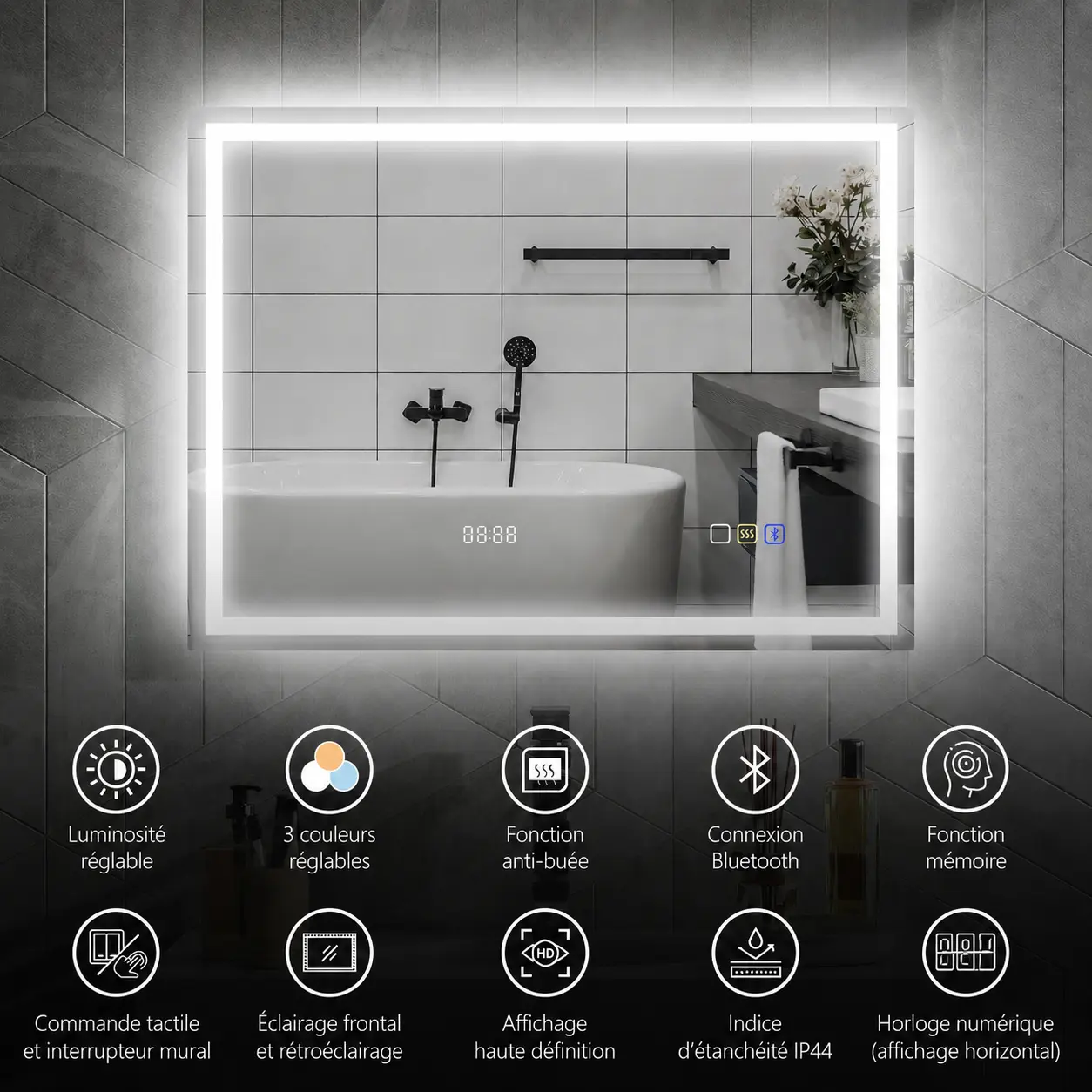 Fonctionnalités du miroir LED connecté LUMÉA