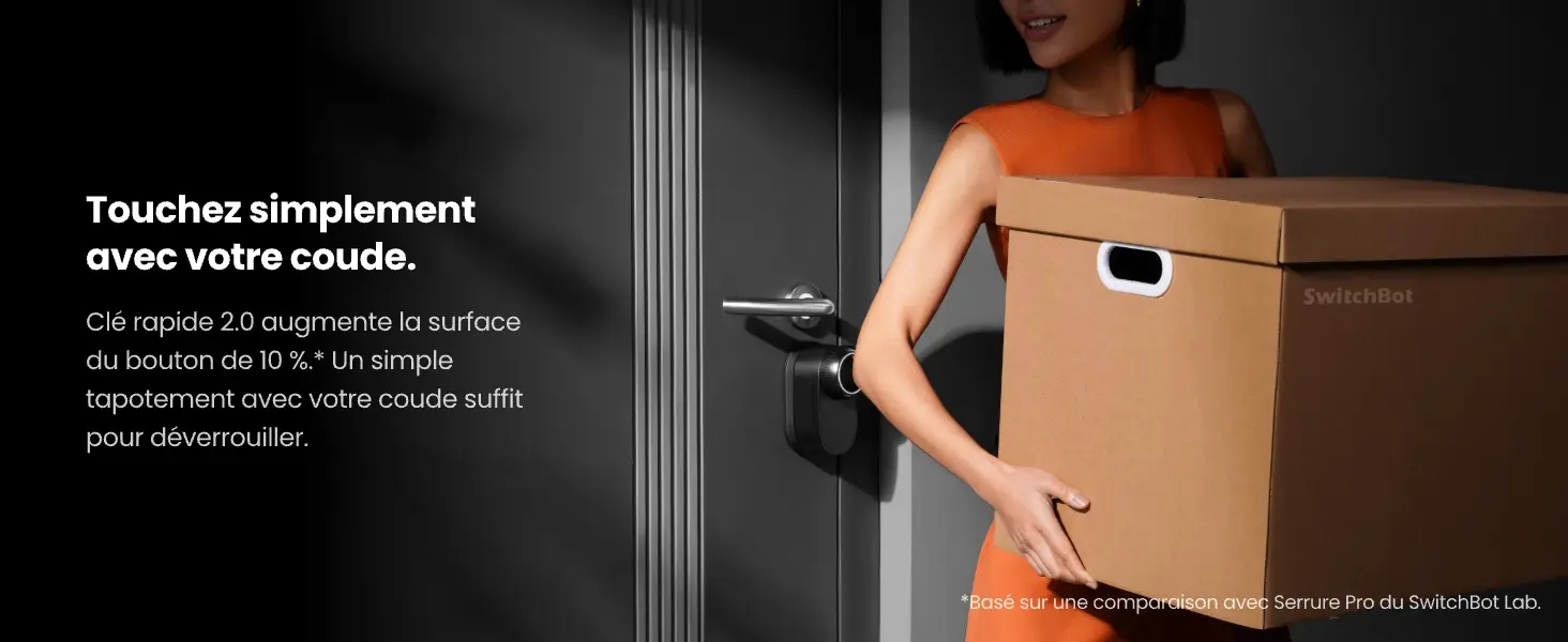 Fonctionnalité Clé Rapide 2.0 avec surface augmentée de 10 pourcent : déverrouillage pratique d'un simple tapotement du coude lorsque vous avez les mains chargées de colis.