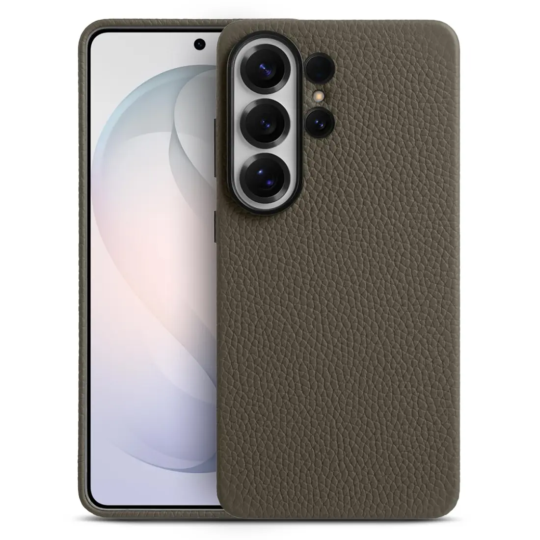 Galaxy S26 Ultra – Coque MagSafe MELKCO Regal en Cuir Véritable Litchi - Coloris Gris