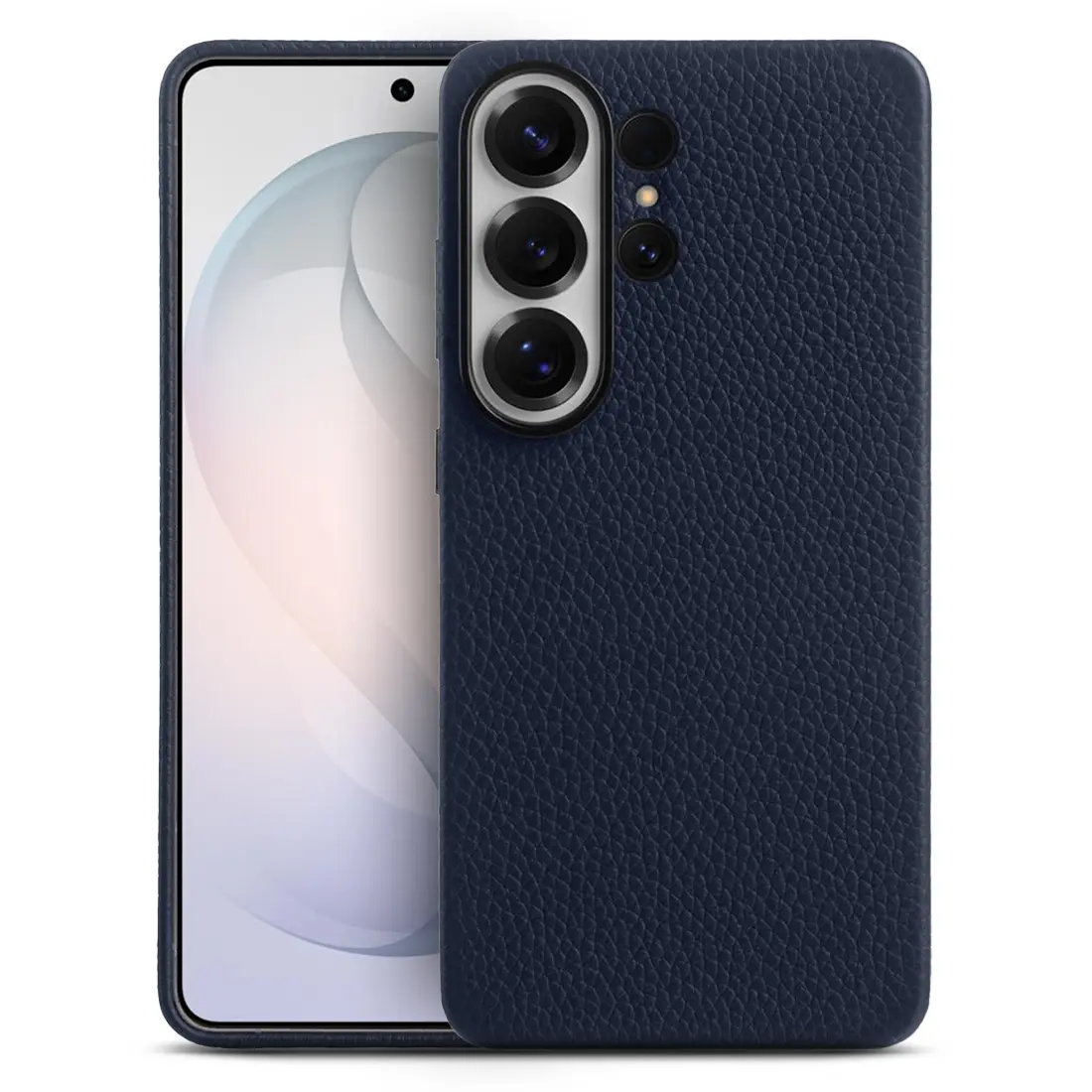 Galaxy S26 Ultra – Coque MagSafe MELKCO Regal en Cuir Véritable Litchi - Coloris Bleu Marine