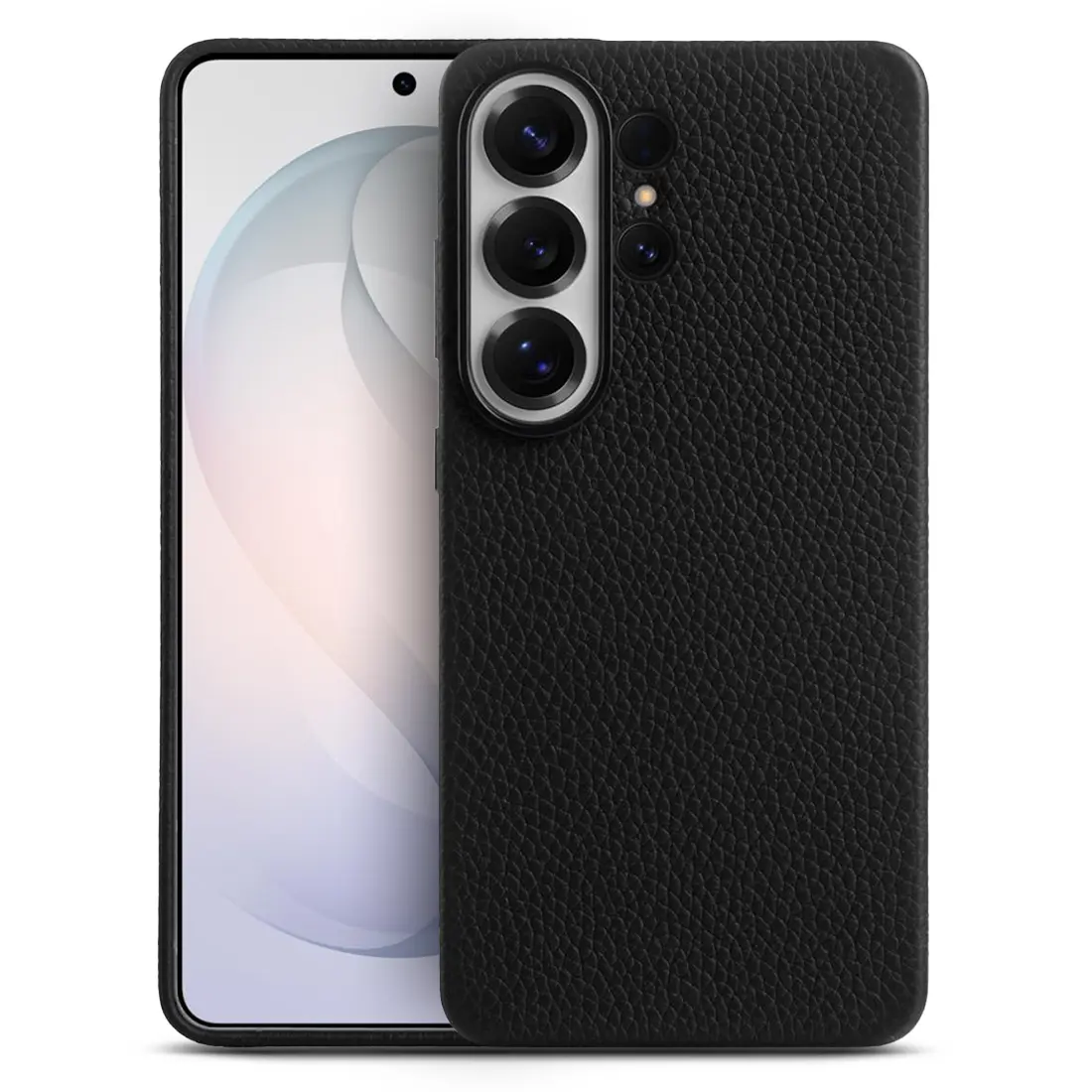 Galaxy S26 Ultra – Coque MagSafe MELKCO Regal en Cuir Véritable Litchi - Coloris Noir