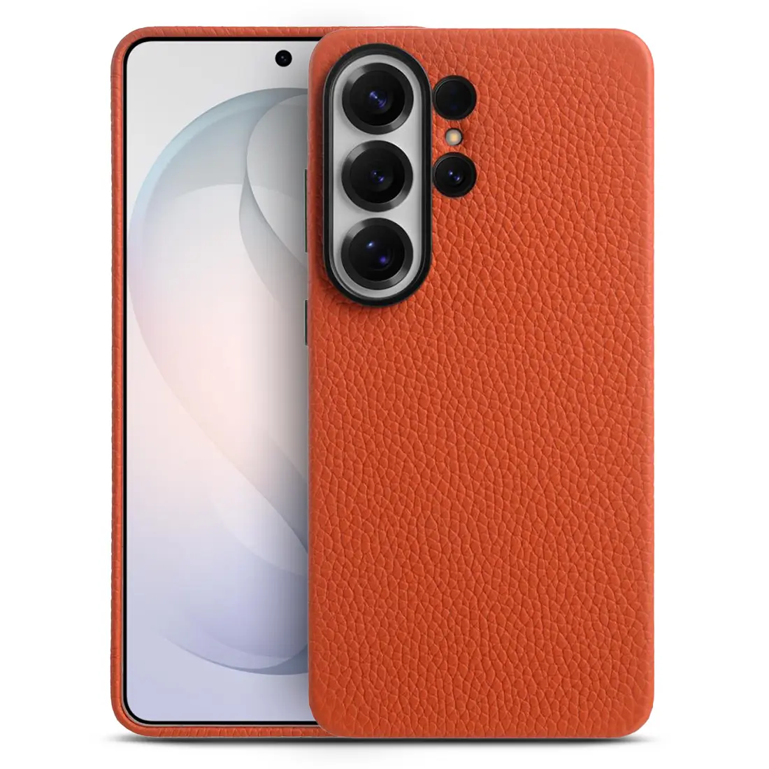 Galaxy S26 Ultra – Coque MagSafe MELKCO Regal en Cuir Véritable Litchi - Coloris Orange