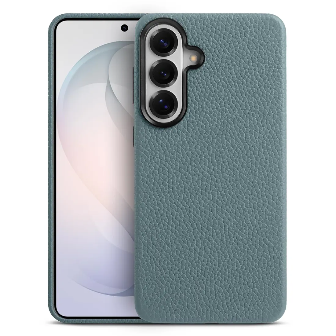 Galaxy S26 Plus – Coque MagSafe MELKCO Regal en Cuir Véritable Litchi Coloris Bleu Ciel