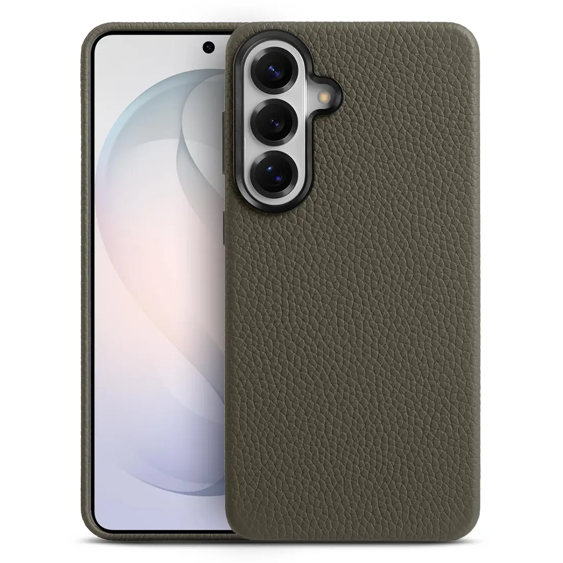 Galaxy S26 Plus – Coque MagSafe MELKCO Regal en Cuir Véritable Litchi - Coloris Gris