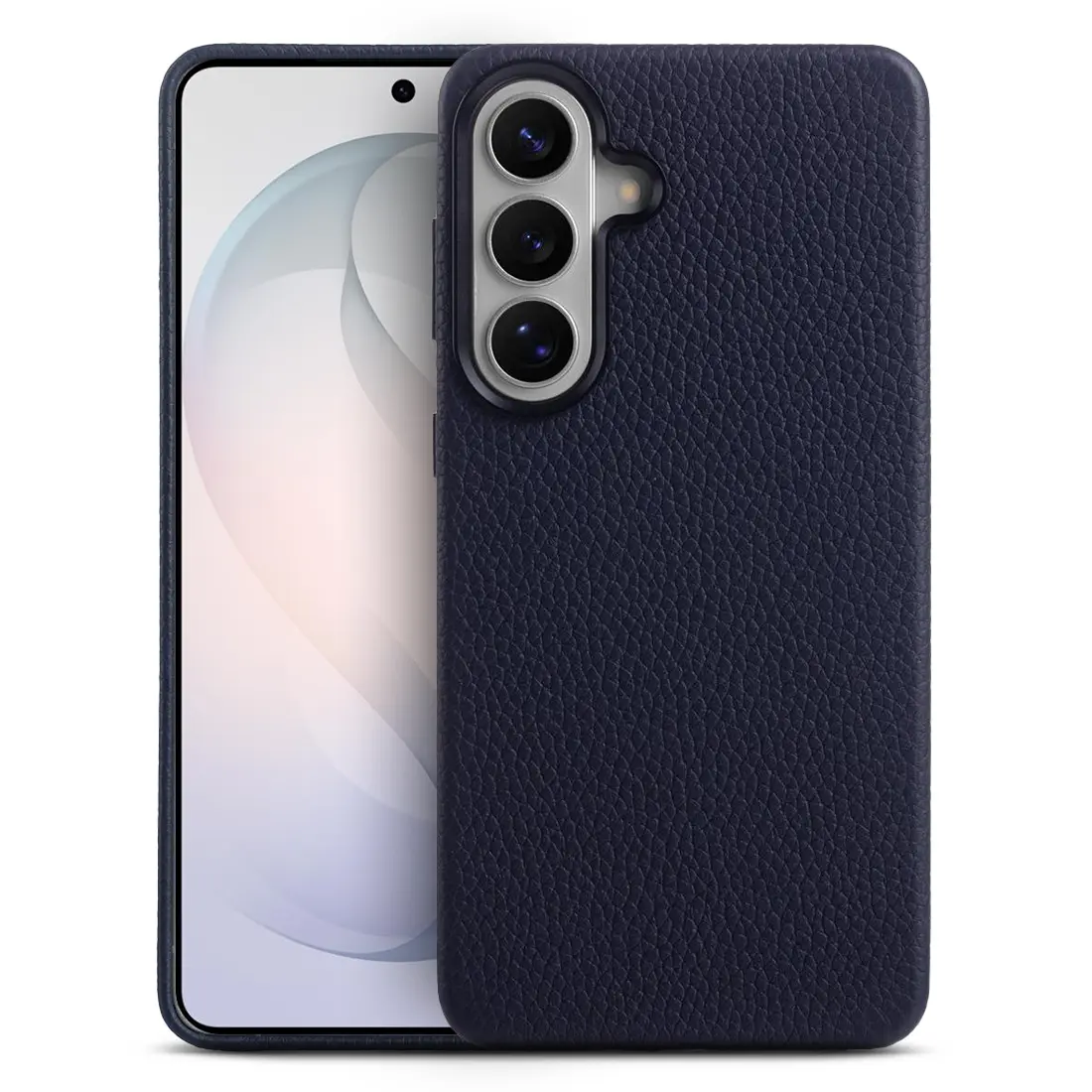 Galaxy S26 Plus – Coque MagSafe MELKCO Regal en Cuir Véritable Litchi - Coloris Bleu Marine