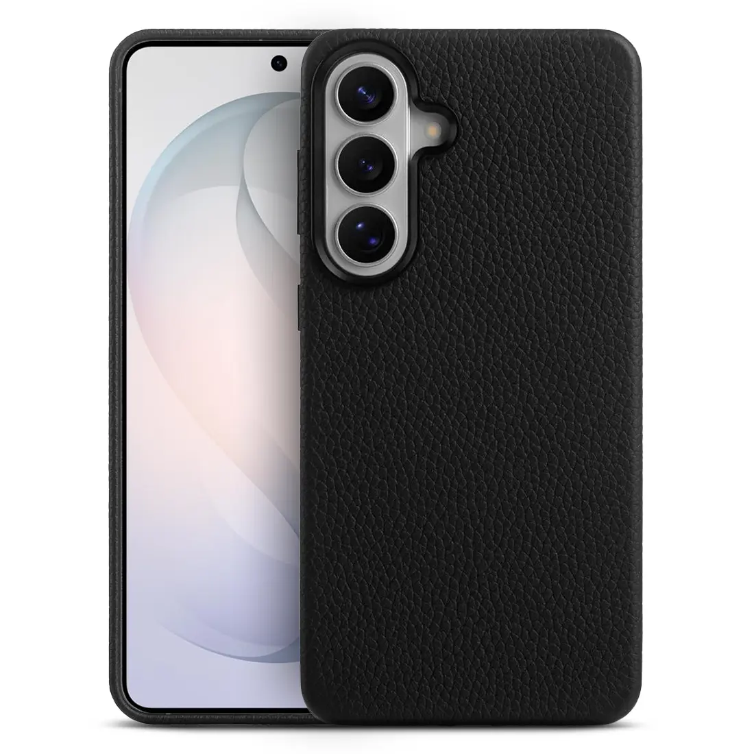 Galaxy S26 Plus – Coque MagSafe MELKCO Regal en Cuir Véritable Litchi - Coloris Noir