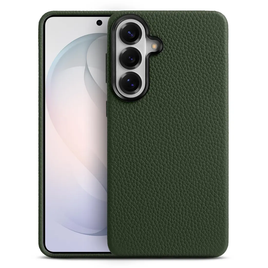 Galaxy S26 Plus – Coque MagSafe MELKCO Regal en Cuir Véritable Litchi - Coloris Vert Pin