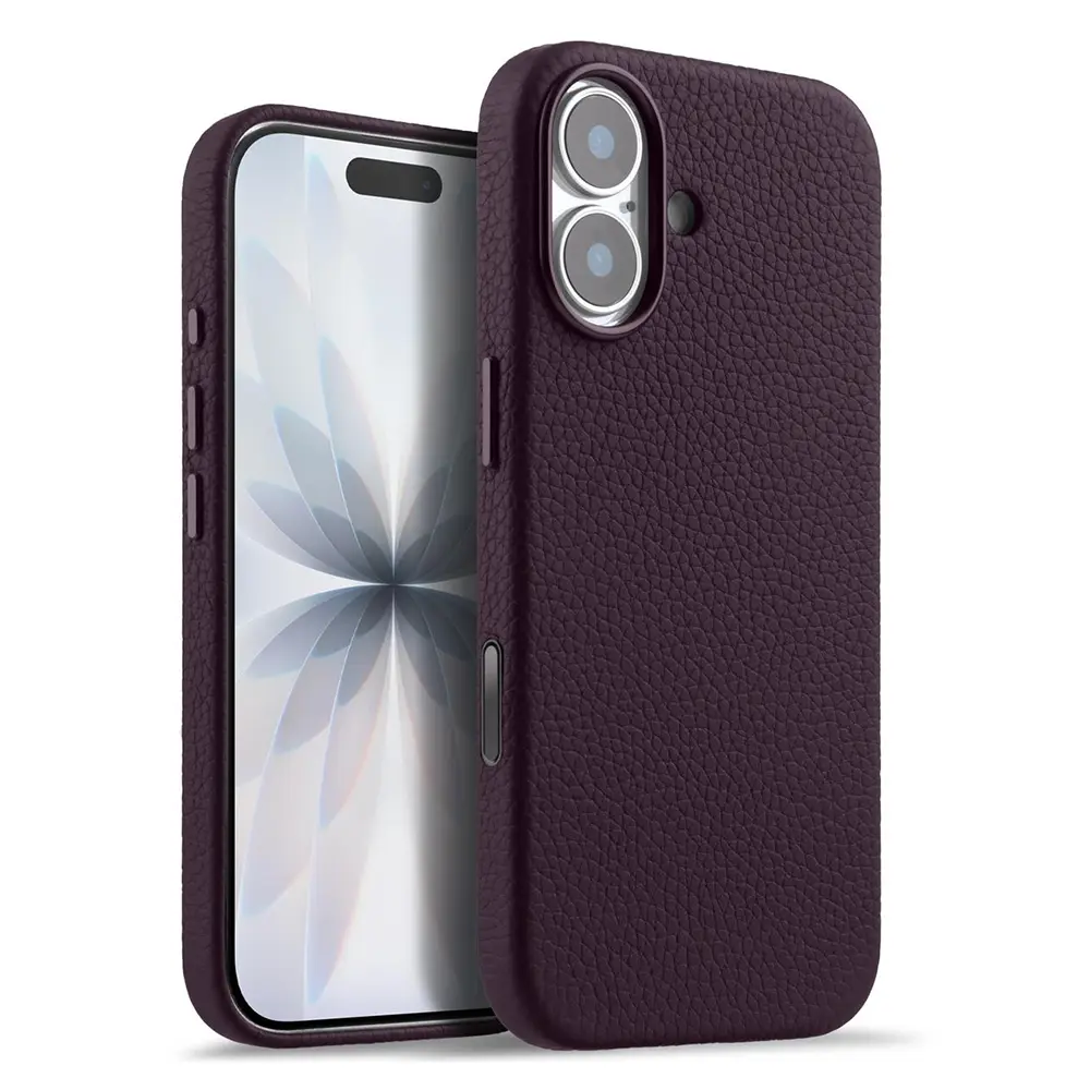 iPhone 17 – Coque MagSafe MELKCO Regal en Cuir Véritable Litchi Coloris Violet