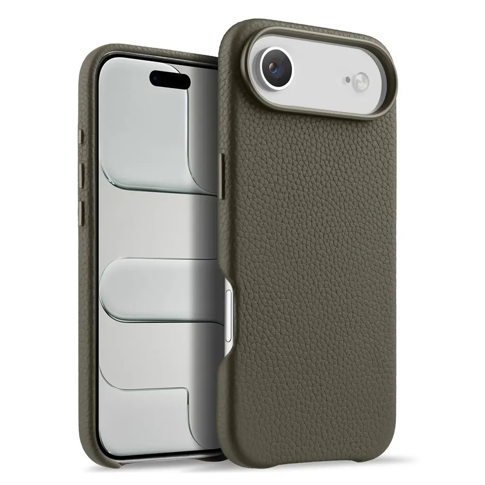 iPhone Air – Coque MagSafe MELKCO Regal en Cuir Véritable Litchi Coloris Gris