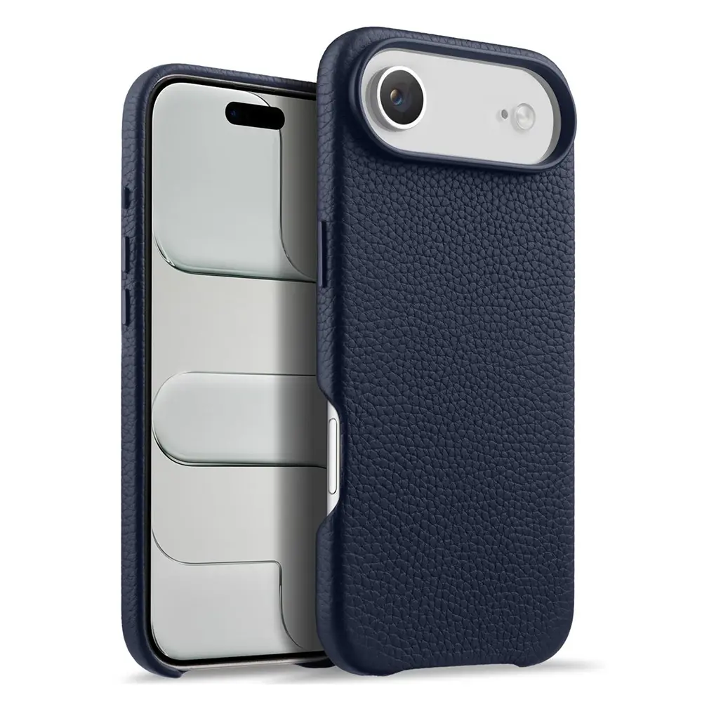 iPhone Air – Coque MagSafe MELKCO Regal en Cuir Véritable Litchi Coloris Bleu Marine