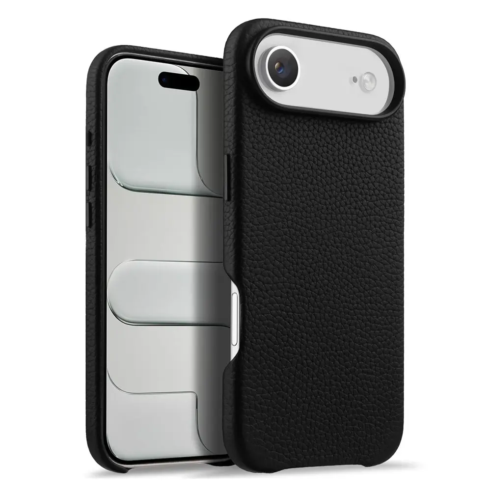 iPhone Air – Coque MagSafe MELKCO Regal en Cuir Véritable Litchi Coloris Noir
