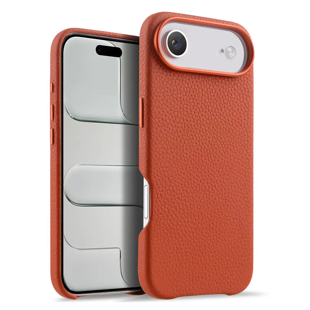 iPhone Air – Coque MagSafe MELKCO Regal en Cuir Véritable Litchi Coloris Orange