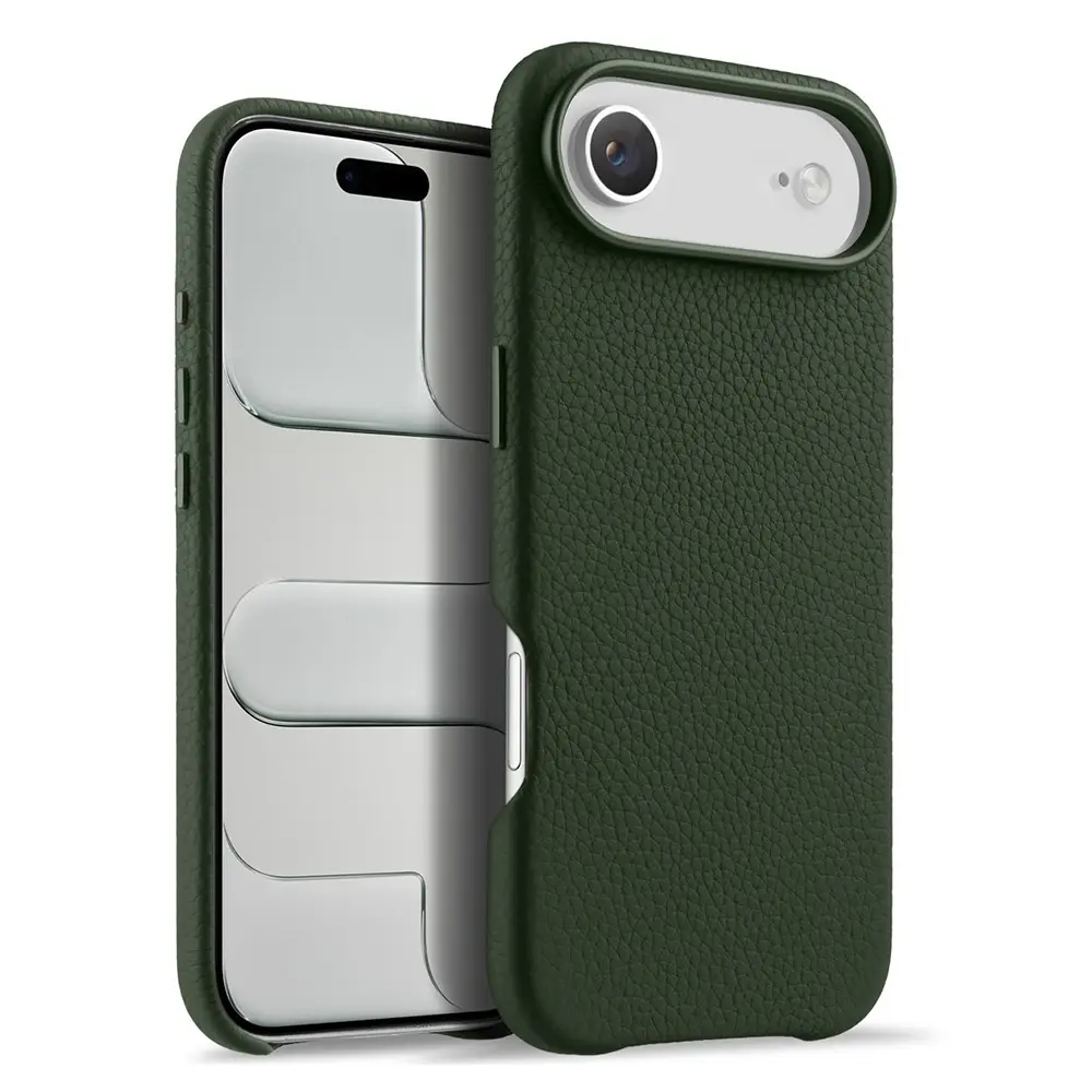 iPhone Air – Coque MagSafe MELKCO Regal en Cuir Véritable Litchi Coloris Vert pin