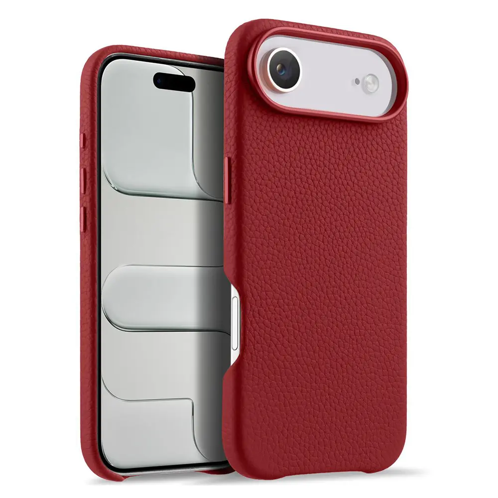 iPhone Air – Coque MagSafe MELKCO Regal en Cuir Véritable Litchi Coloris Rouge