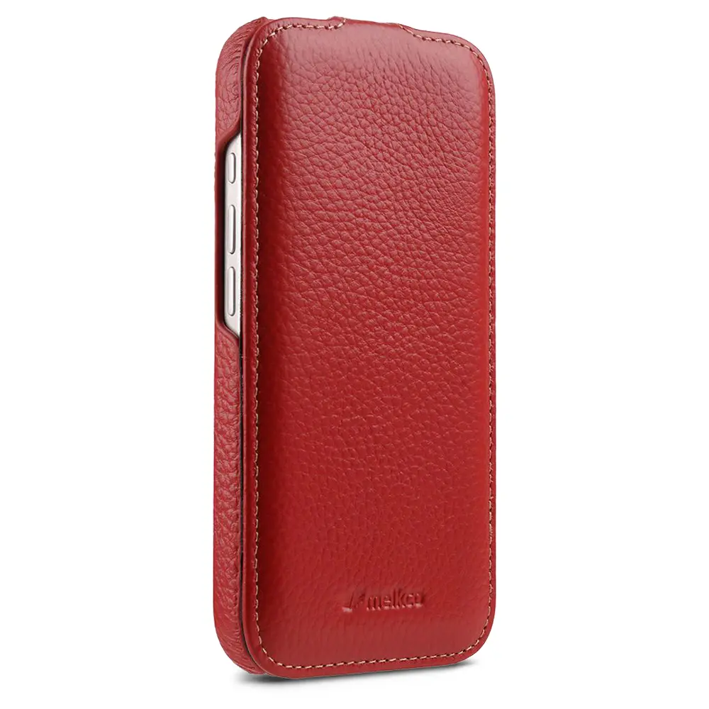 iPhone 17 – Étui Vertical MagSafe MELKCO Jacka en Cuir Véritable Litchi - Modèle rouge