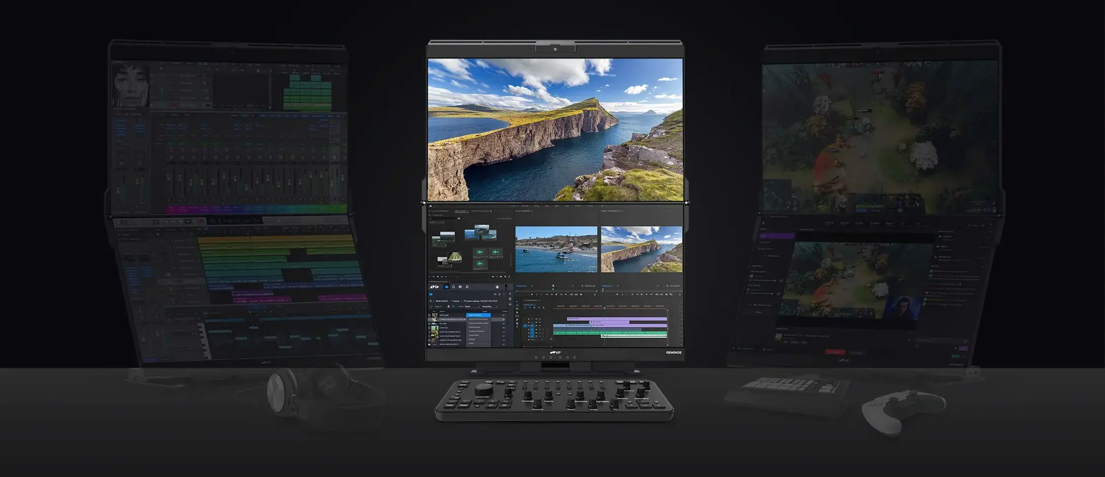 Mobile Pixels Geminos X utilisé pour le montage et l'édition vidéo