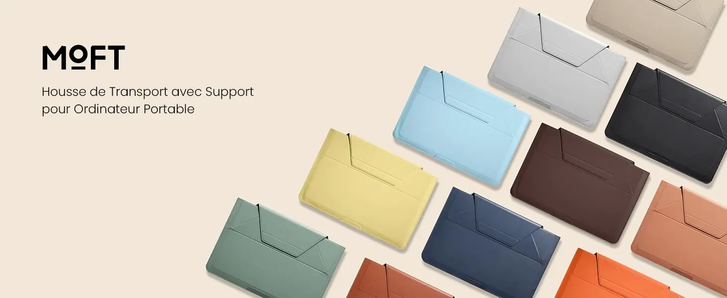 Housse de transport MOFT Carry Sleeve avec support intégré pour ordinateur portable, disponible dans une large gamme de coloris élégants et minimalistes pour s'adapter à votre style en déplacement