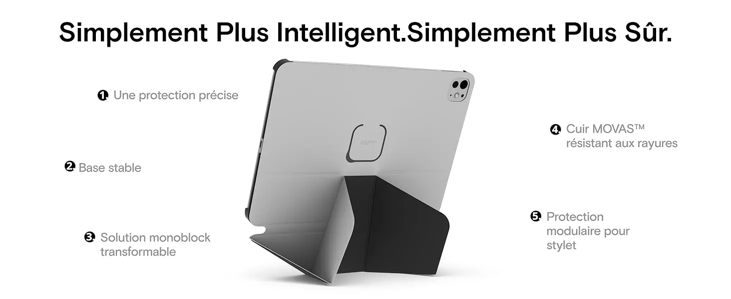 Étui MOFT Dynamic Folio pour iPad Pro 13 pouces avec protection précise, base stable, solution monobloca transformable, cuir MOVAS résistant aux rayures et porte-stylet modulaire.