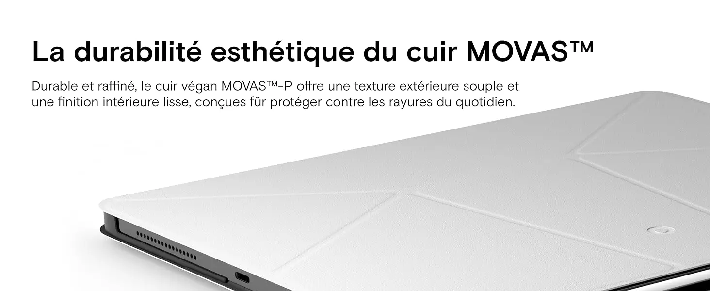 Cuir végan MOVAS-P durable et raffiné de l'étui MOFT Dynamic Folio avec texture souple et finition intérieure lisse contre les rayures du quotidien.
