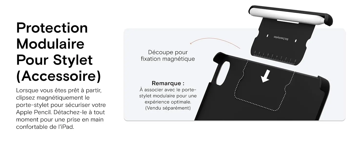 Protection modulaire pour Apple Pencil avec porte-stylet magnétique amovible compatible avec l'étui MOFT Dynamic Folio pour iPad Pro 13 pouces.
