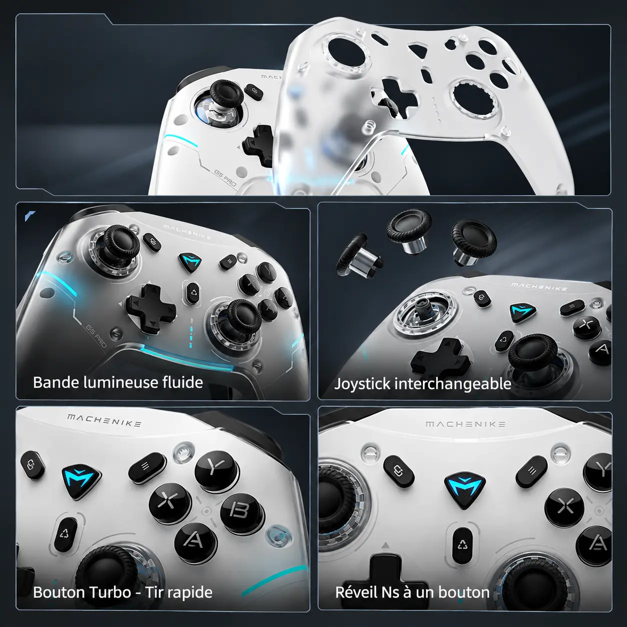 Plaque frontale magnétique, joysticks interchangeables et fonctions de la MACHENIKE G5Pro Max SE