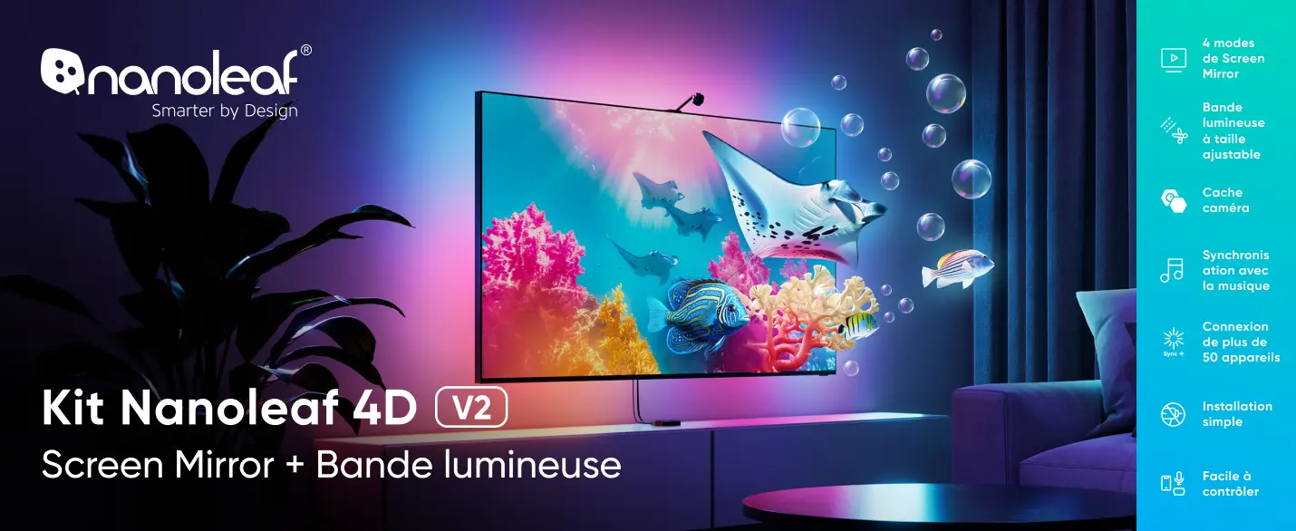 Kit Nanoleaf 4D V2 Screen Mirror avec bande lumineuse pour éclairage immersif TV