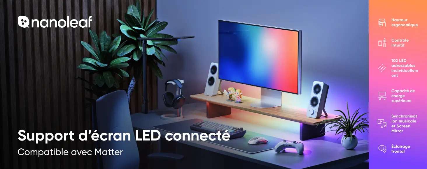 Support d'écran LED connecté Nanoleaf Smart - Bois de noyer et éclairage Matter