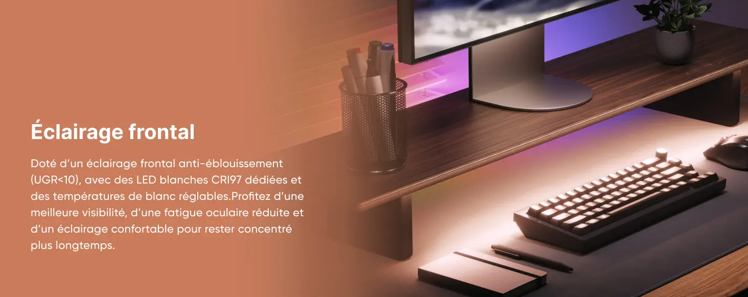 Nanoleaf Support Écran RVB Noyer – éclairage frontal anti-éblouissement UGR inférieur à 10 et LED blanches CRI 97