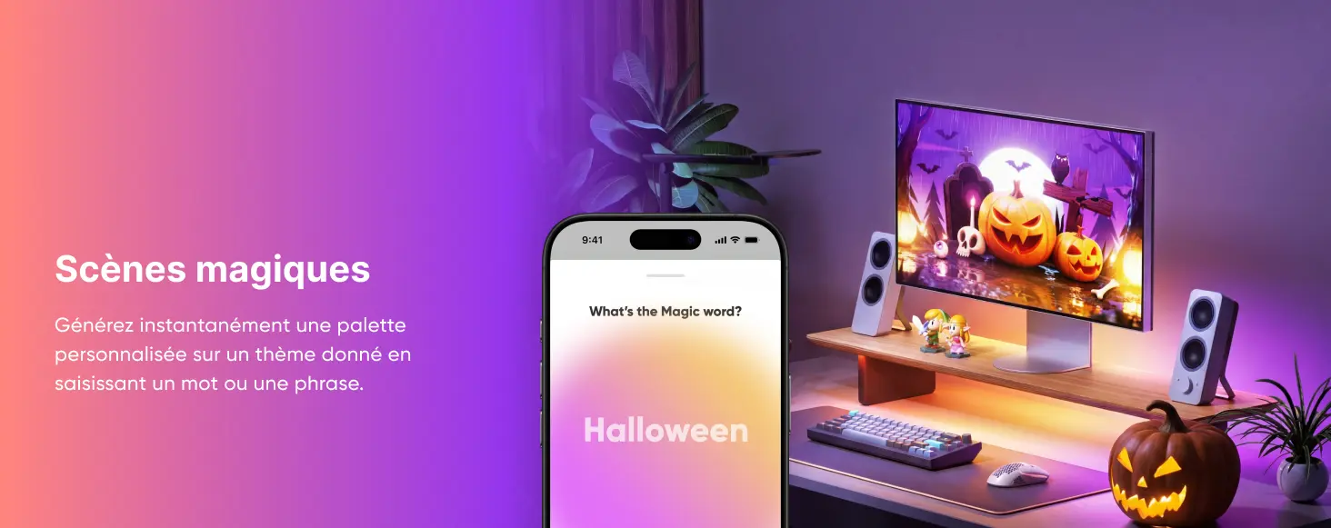 Nanoleaf Support Écran RVB Noyer – Scènes magiques générant des palettes de couleurs personnalisées via l'application