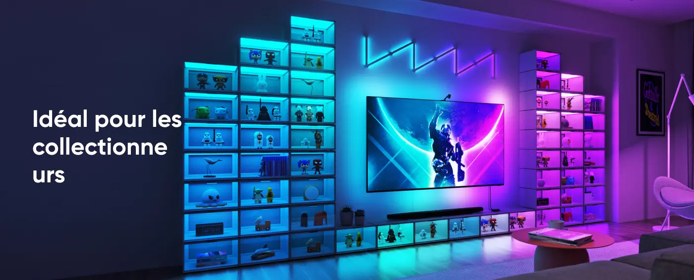 Installation modulaire de vitrines LED Nanoleaf EXPO pour collectionneurs