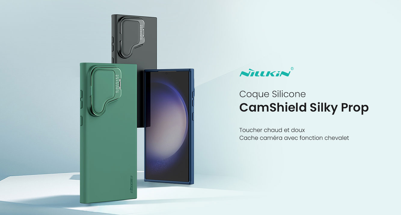Coque Silicone NILLKIN CamShield Silky Prop Avec Cache Caméra Chevalet pour Galaxy S24 Ultra