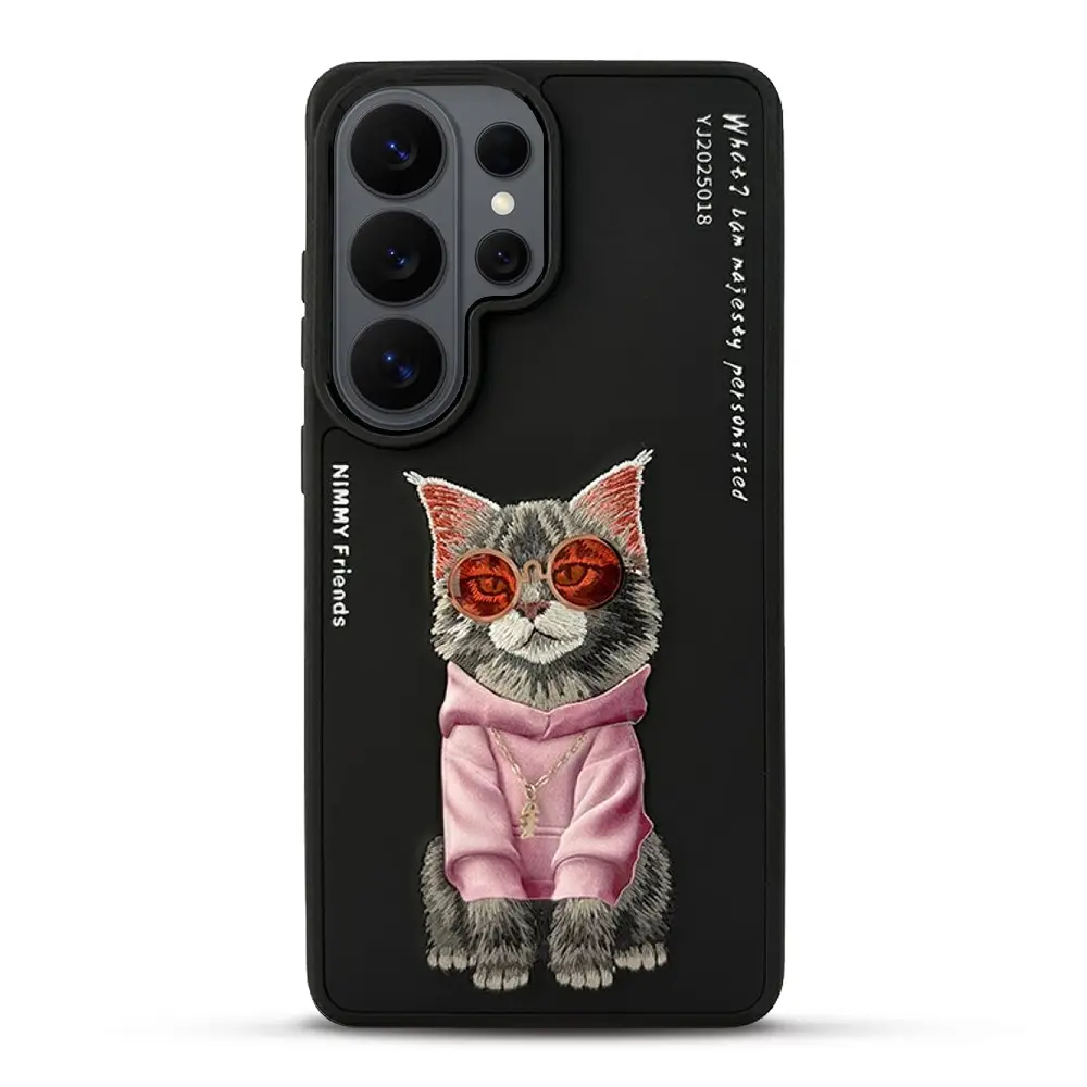 Coque NIMMY x NIMMY FRIENDS Glasses Cool Cat avec Broderie 3D pour Galaxy S26 Ultra