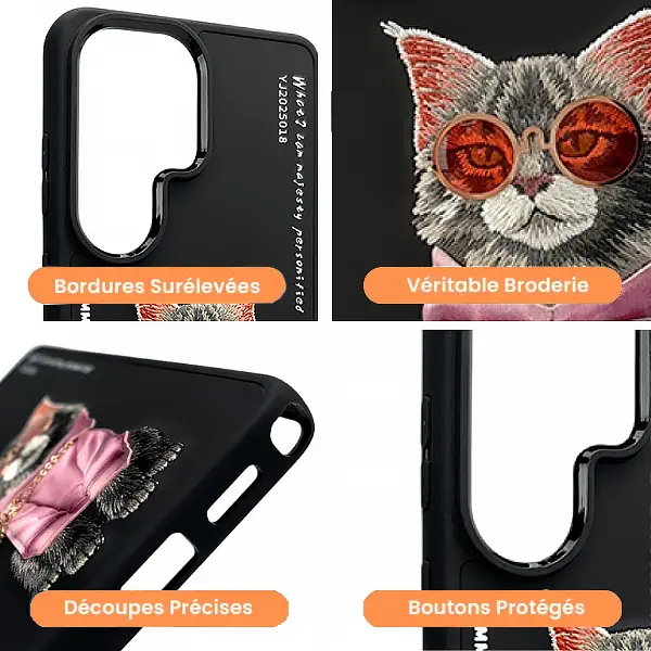 Coque NIMMY x NIMMY FRIENDS Glasses Cool Cat avec Broderie 3D pour Galaxy S26 Ultra