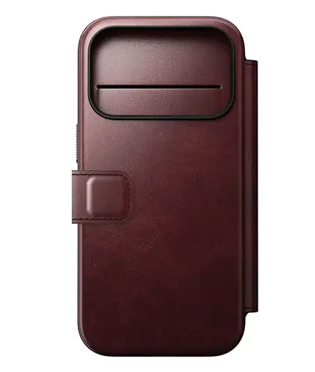Étui Portefeuille MagSafe NOMAD Modern Leather Folio en Cuir Horween pour iPhone 17 Pro - Coloris Bordeaux