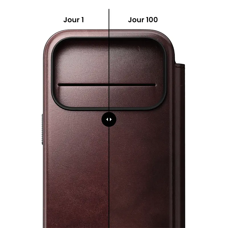 Étui Portefeuille MagSafe NOMAD Modern Leather Folio en Cuir Horween pour iPhone 17 Pro - Coloris Bordeaux