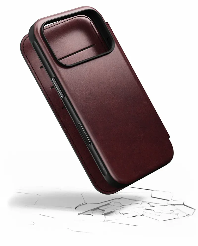 Étui Portefeuille MagSafe NOMAD Modern Leather Folio en Cuir Horween pour iPhone 17 Pro - Coloris Bordeaux