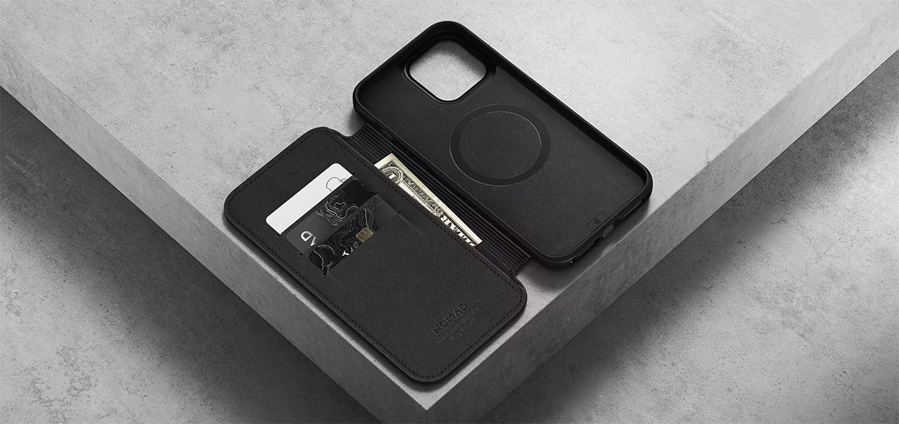 Étui Portefeuille NOMAD Modern Leather Folio en Cuir HORWEEN® Compatible MagSafe pour iPhone 13 Mini