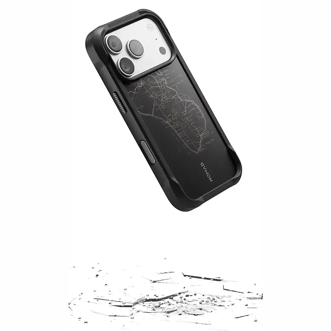 Coque NOMAD Rugged Case Norte noire illustrant sa protection antichoc contre les chutes jusqu'à 4,50 mètres