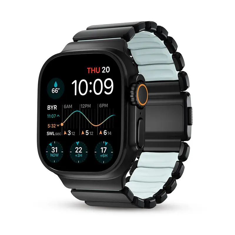 Bracelet NOMAD Stratos Titane Icy Blue Glow pour Apple Watch - Modèle Titane Noir