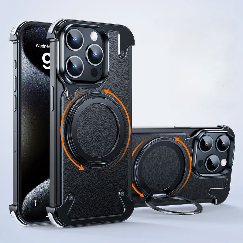 Bumper Aluminium OATSBASF KickStand MagSafe pour iPhone 15 Pro