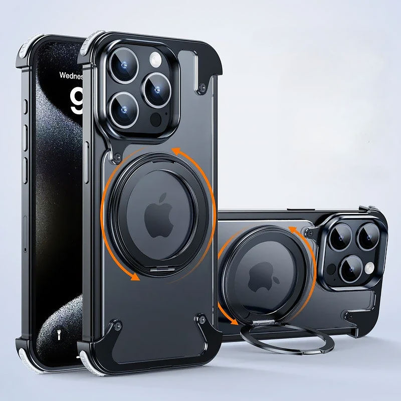Bumper Aluminium OATSBASF KickStand MagSafe pour iPhone 15 Pro Max