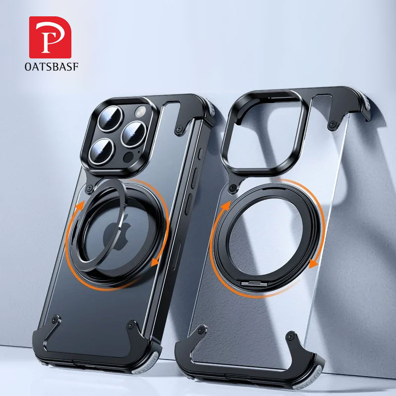 Bumper Aluminium OATSBASF KickStand MagSafe pour iPhone 15 Pro Max