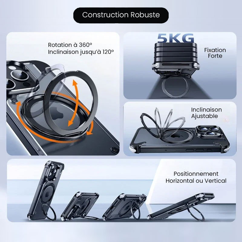 Bumper Aluminium OATSBASF KickStand MagSafe pour iPhone 15 Pro Max