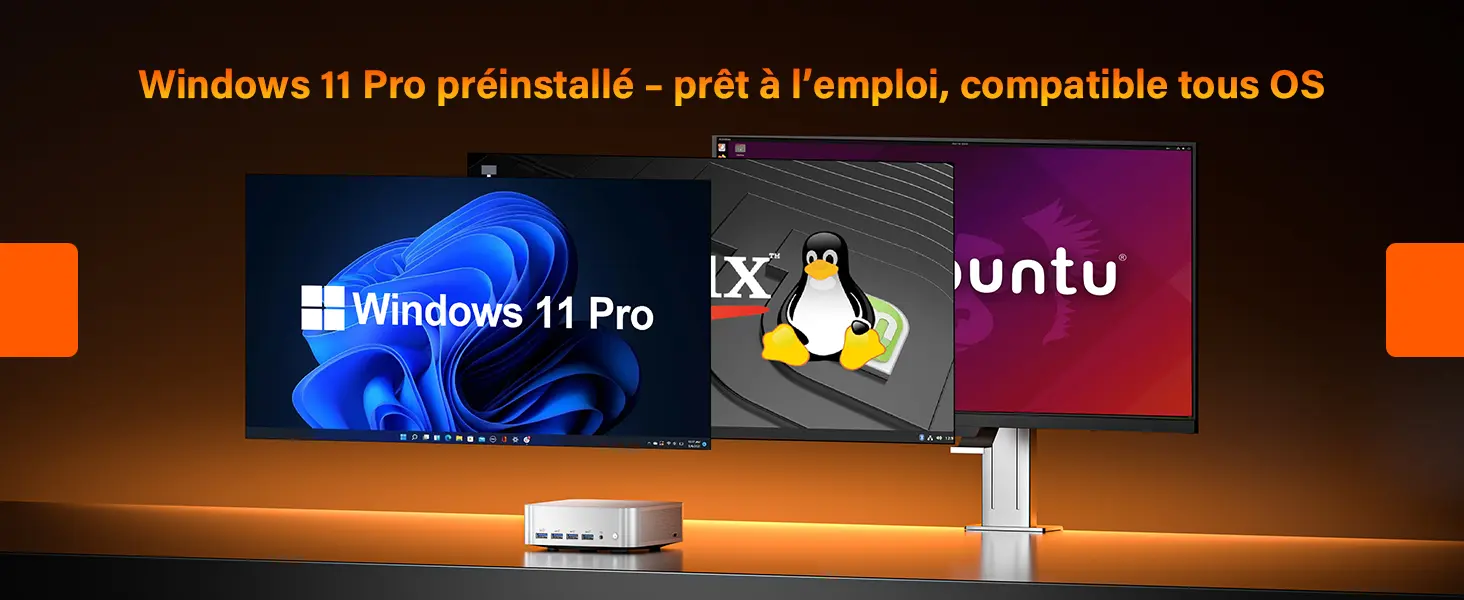 Windows 11 Pro préinstallé sur le GEEKOM A9 Max compatible Linux