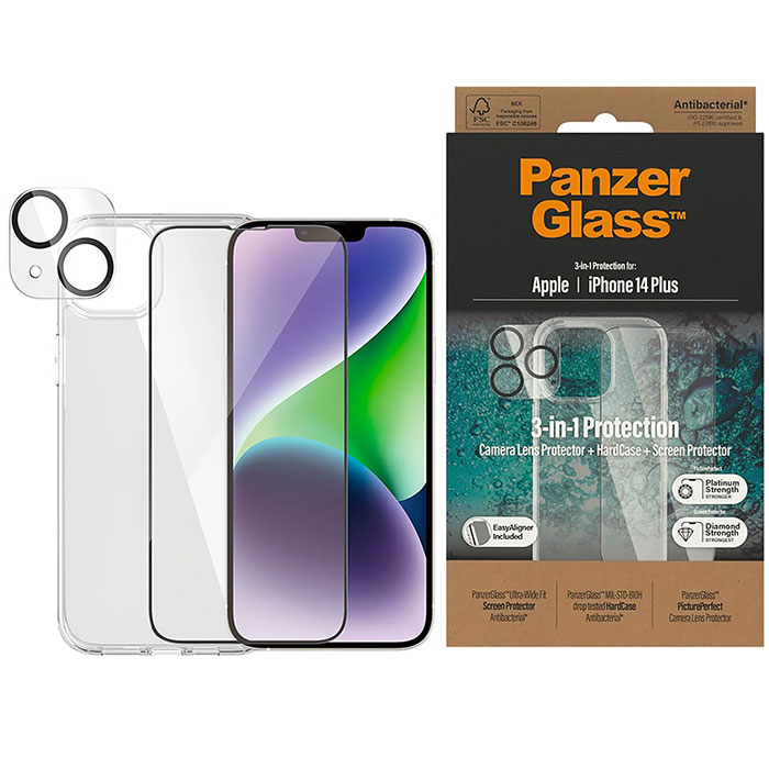 Pack PANZER GLASS 3-en-1 pour iPhone 14 Plus