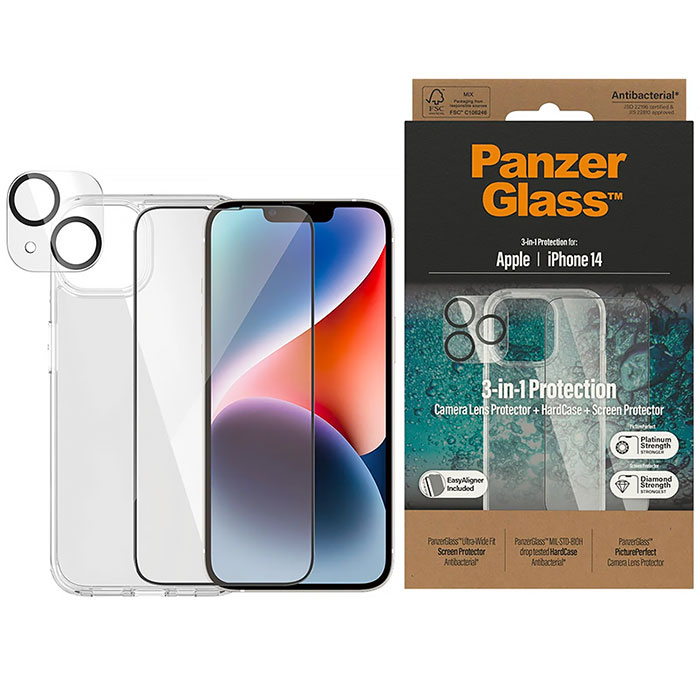Pack PANZER GLASS 3-en-1 pour iPhone 14